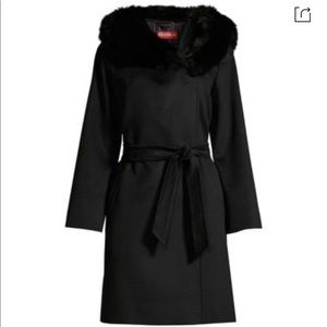 MaxMara black coat with fur-trim hood